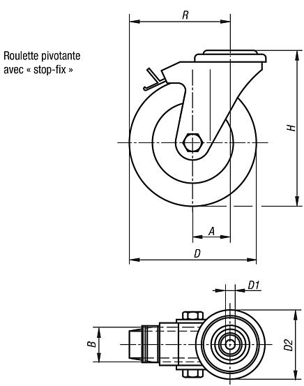 Roue pivotante avec « stop fix »