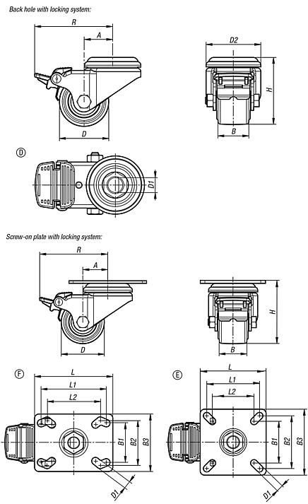 Swivel castors compact version