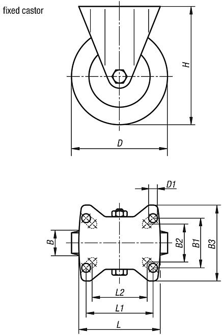 Fixed castors, stainless steel, for sterile areas