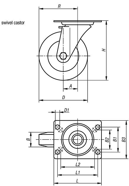 Swivel castors, stainless steel, for sterile areas