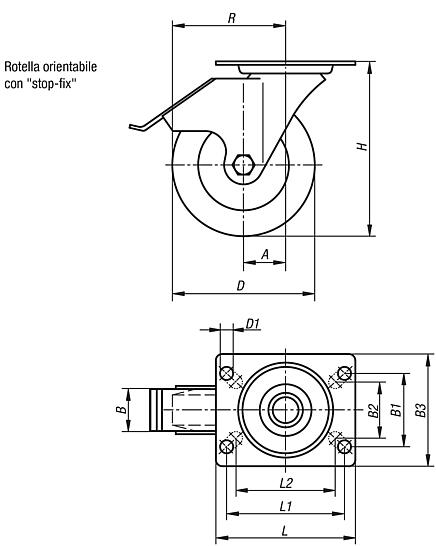 Rotella orientabile in acciaio inox con stop fix per ambienti igienici