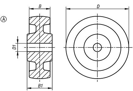 Roue polyamide, modèle lourd avec palier lisse, forme A
