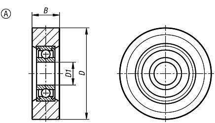 Roulettes de guidage en plastique cylindriques sans axe - forme A