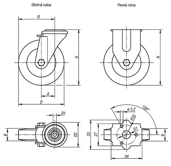 Otočné a pevné pojezdové rolny standardní provedení