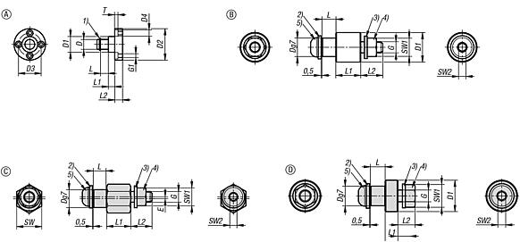 Axes en acier ou en inox pour roulettes de guidage