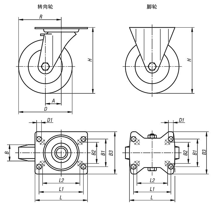 钢板转向轮和脚轮 重型规格