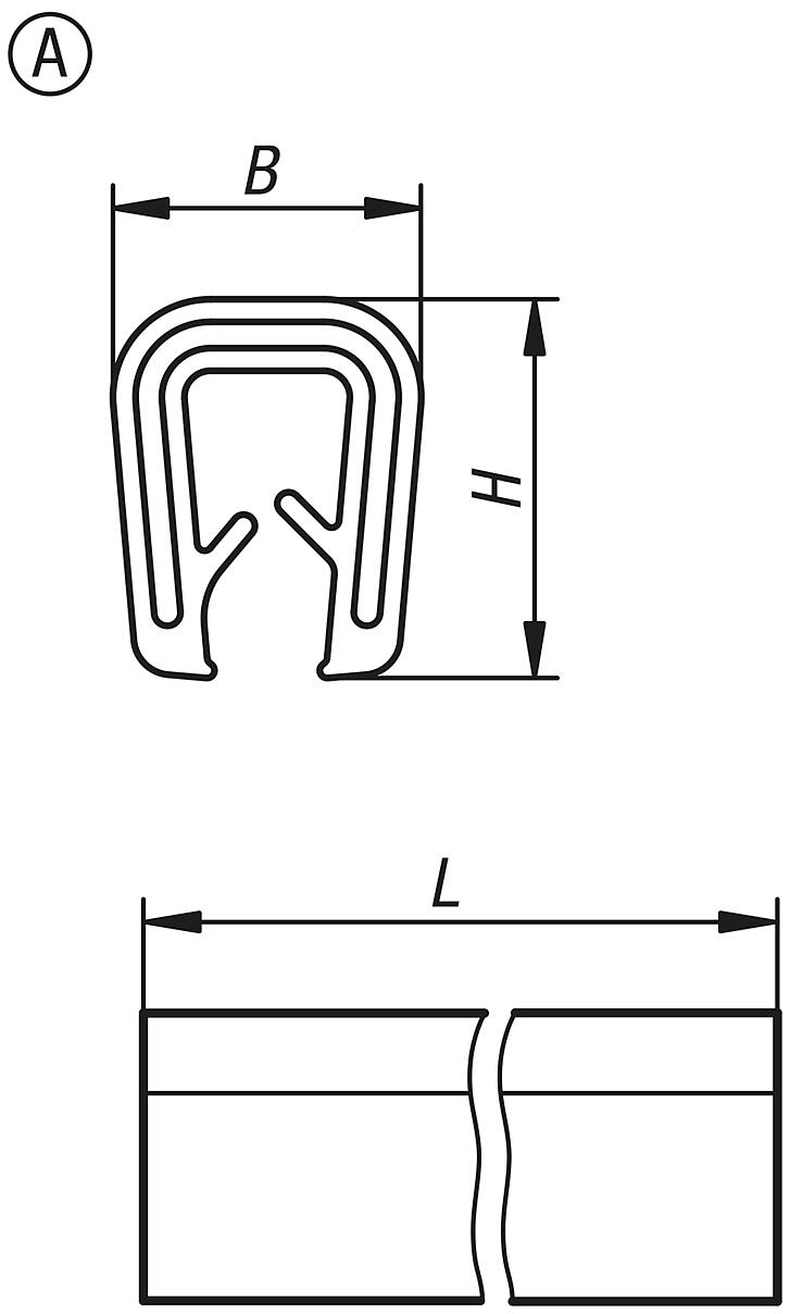 Silicone edge protection profiles with integrated steel retaining strip FDA approved, form A
