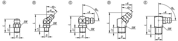 DIN 71412 Einschlag Schmiernippel Schlagnippel Form A / B / C ø 6 / 8 / 10  mm