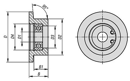 Guide rollers, steel with flange one side