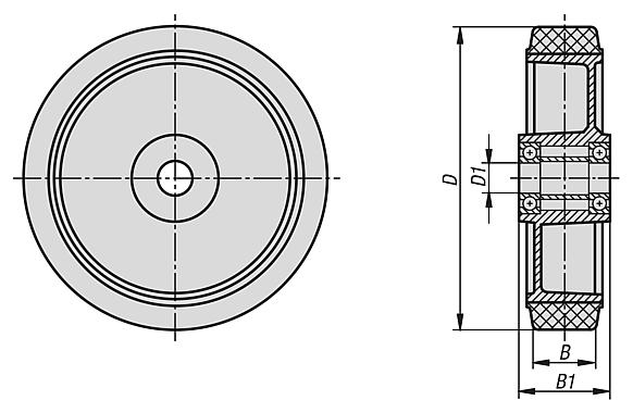 Wheels - rubber tyres on die-cast aluminium rims