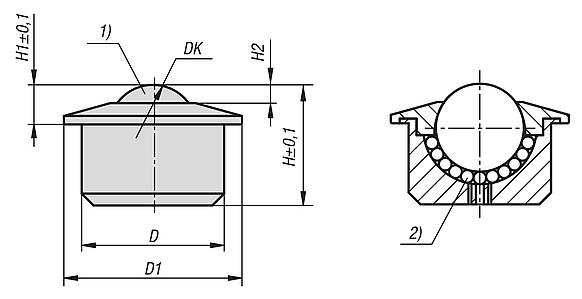 Ball transfer unit with plastic housing, Form A