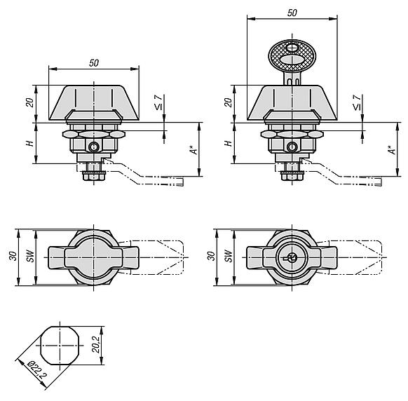 Quarter-turn locks with wing grip