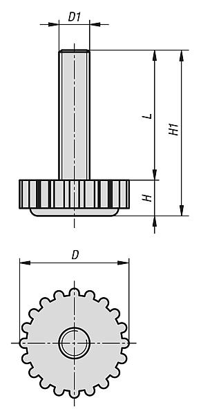 Levelling feet with knurled base