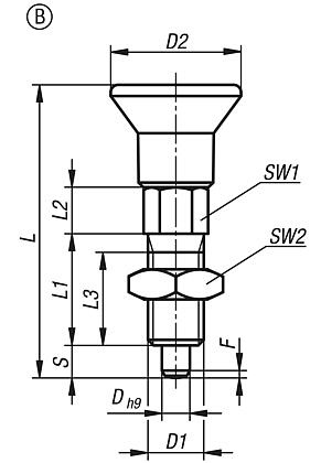 Indexing plungers ECO, steel or stainless steel, with plastic mushroom grip and locknut