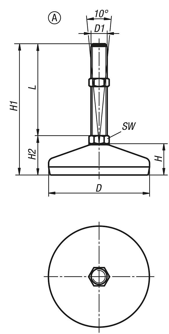 Levelling feet steel - inch