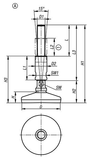 Piedini di appoggio in Hygienic DESIGN, forma A