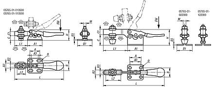 Sauterelle à levier horizontal avec embase horizontale et broche de pression réglable