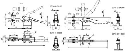 Sauterelle à levier horizontal avec embase horizontale et broche de pression réglable