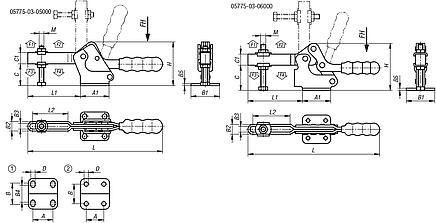 Sauterelle à levier horizontal avec embase horizontale et broche de pression réglable