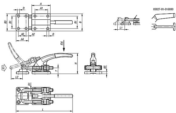 Abraçadeira de arco de aço ou aço inoxidável, horizontal, versão para serviço pesado com grampo de retenção, cabo plástico vermelho