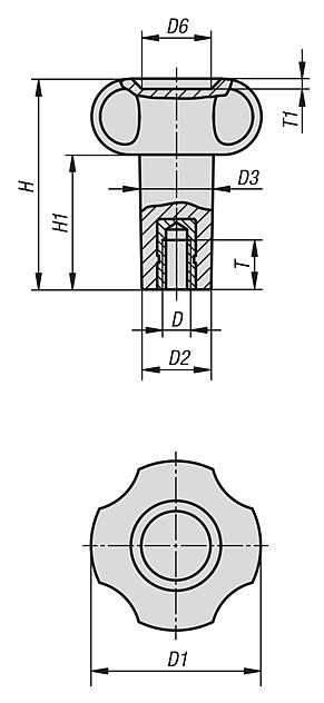 Star grips with extended hub