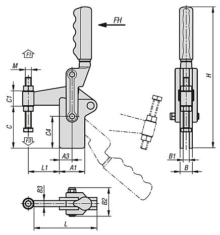 Toggle clamps vertical heavy-duty with fixed clamping spindle