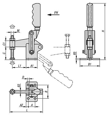 Toggle clamps vertical heavy-duty with fixed clamping spindle