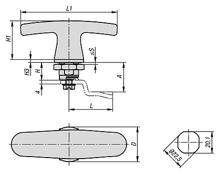 Quarter-turn lock, stainless steel 1.4404, Hygienic DESIGN, with T-grip