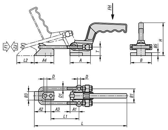 Toggle clamps latch horizontal heavy-duty with catch plate