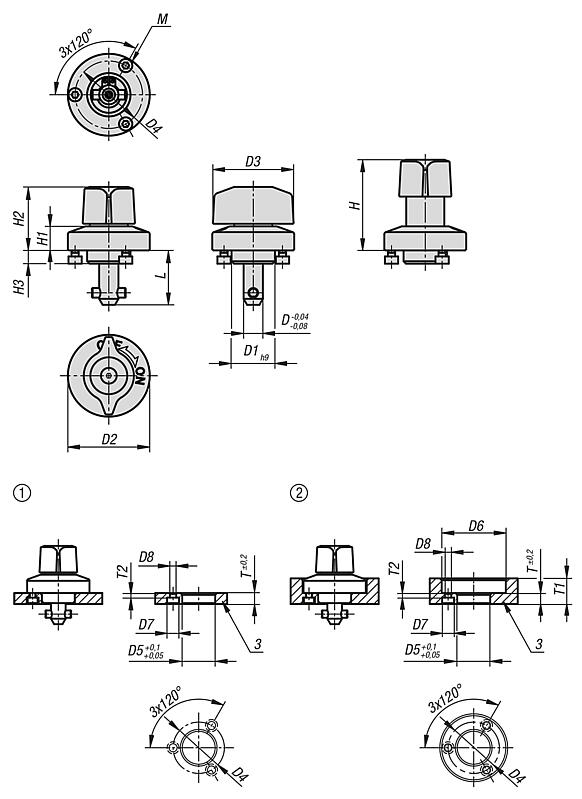 Quarter-turn clamp locks stainless steel, rotary knob stainless steel