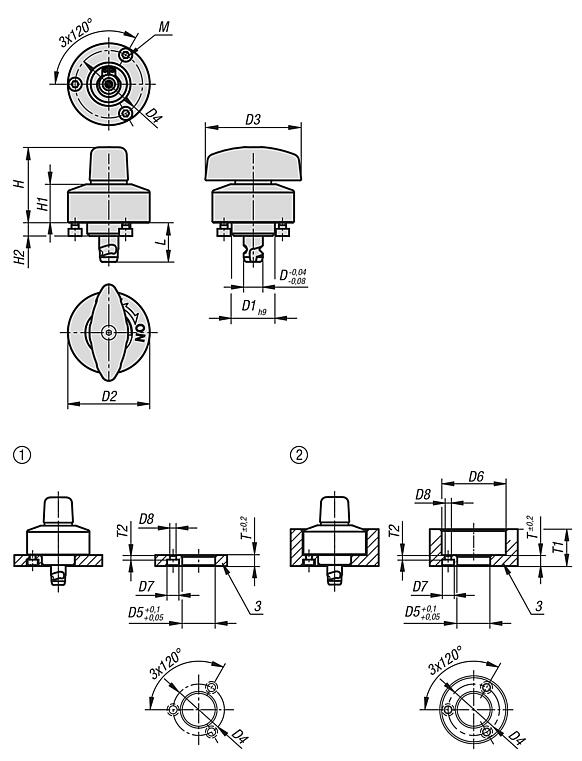 Quarter-turn clamp lock stainless steel, knob stainless steel