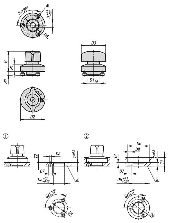 Quarter-turn latches, stainless steel with plastic or stainless steel twist knob